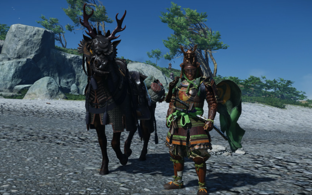 Novas armadura de Jin e a inédita arumadura para o cavalo em Ghost of Tsushima Directors Cut
