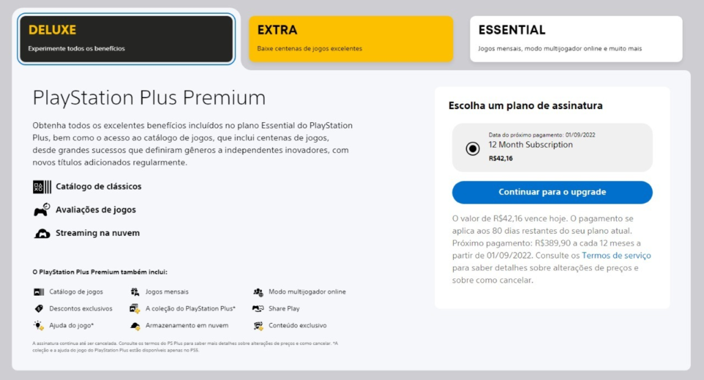 Assinatura dos novos planos Playstation Plus