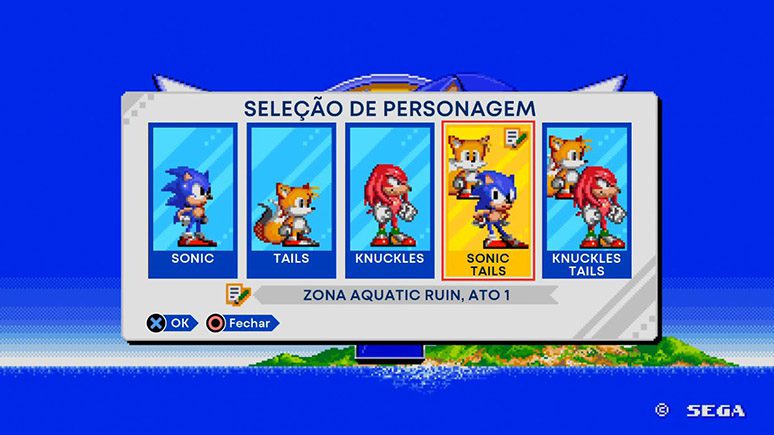 Selecione personagens em Sonic Origins
