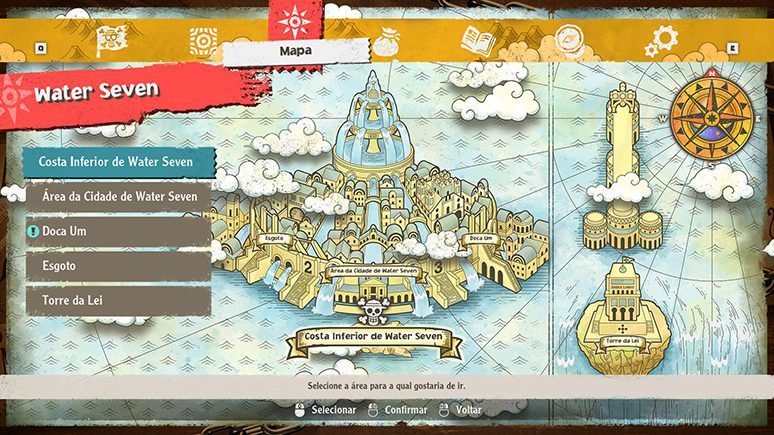 Mapa de Water Seven em One Piece Odyssey