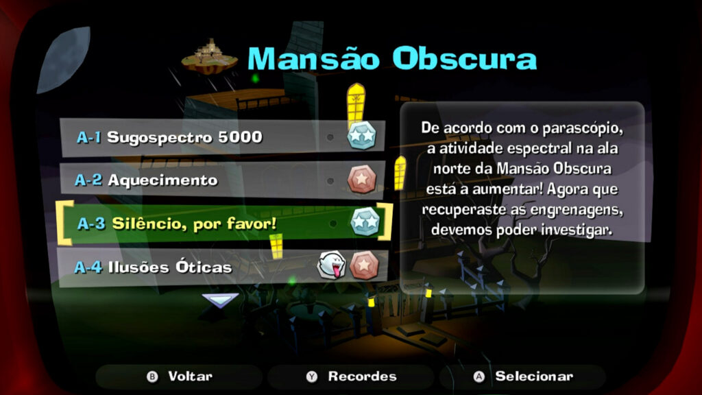 Seleção de fases em Luigis Mansion 2