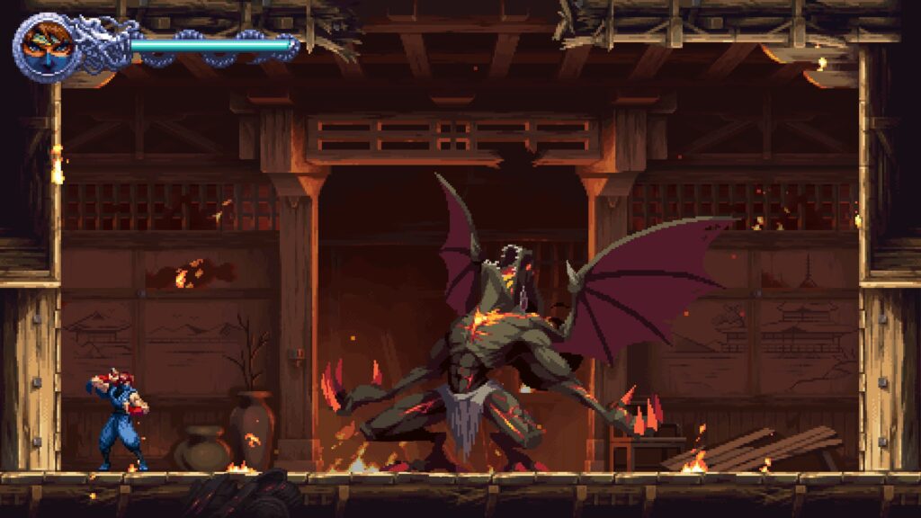 Batalha contra chefe em Ninja Gaiden Ragebound