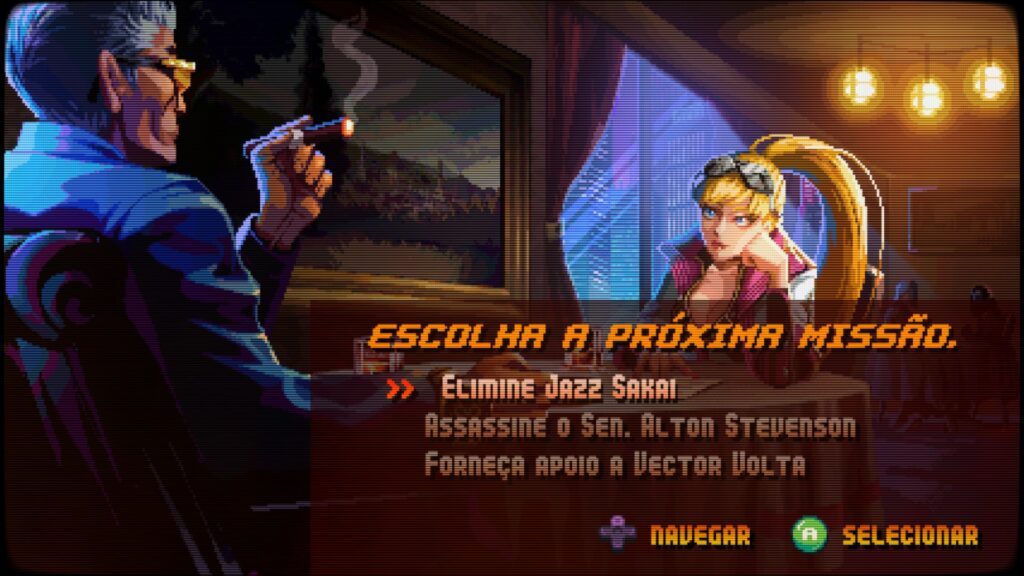 Seleção de missões em Neon Inferno