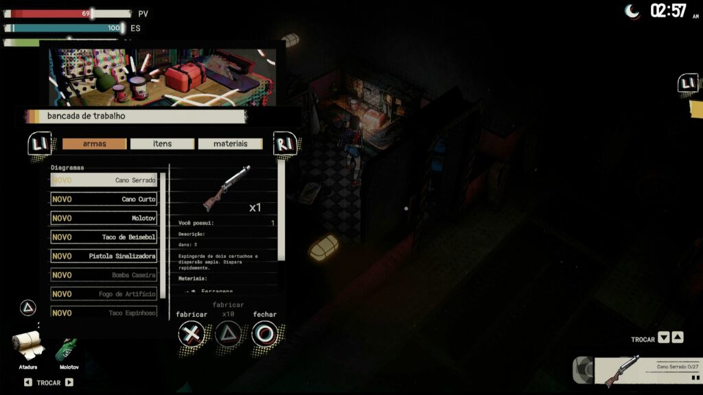 Crie armas, itens e materiais durante a exploração do jogo